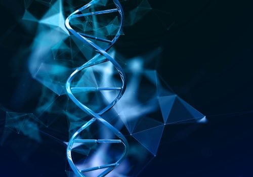 3D render of a medical background with DNA strands on plexus design